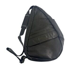Ameribag Healthy Back Bag Black Leather Medium Zip Sling Adjustable Strap Pocket